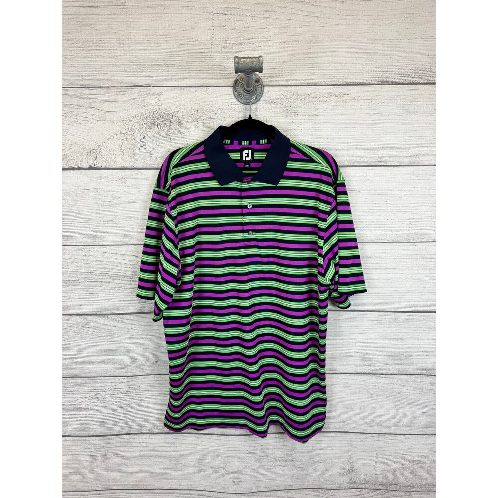 FJ Footjoy Men's Neon Stripe Golf Polo Shirt Size Large
